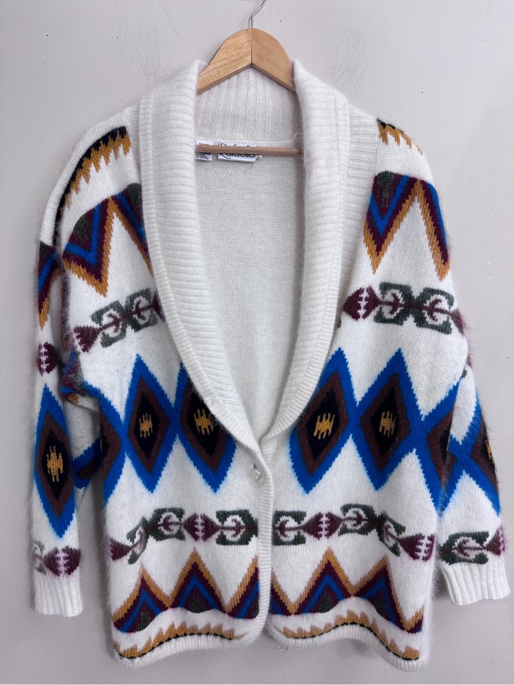 VTG Southwestern Alpaca Blend Shawl Collar Cardigan size L Cozy Cowgirl Western